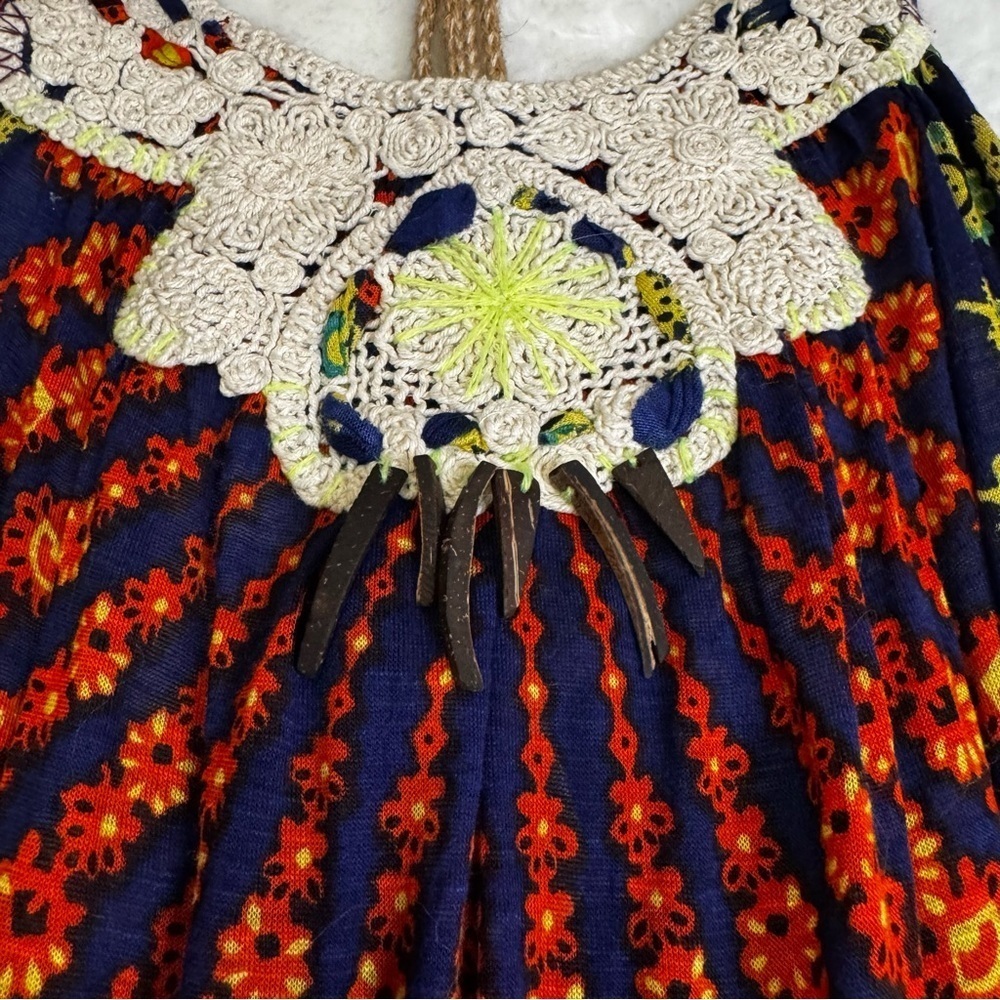 Free People Blue and Orange Print Top Tank Dress
Size SM Embroidery Swim Cover - Picture 7 of 14
